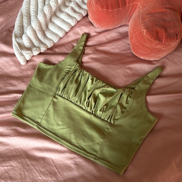 BEJONS Crop Tank Top Ruched Corset Women size XL in Army Green - Picture 2 of 6